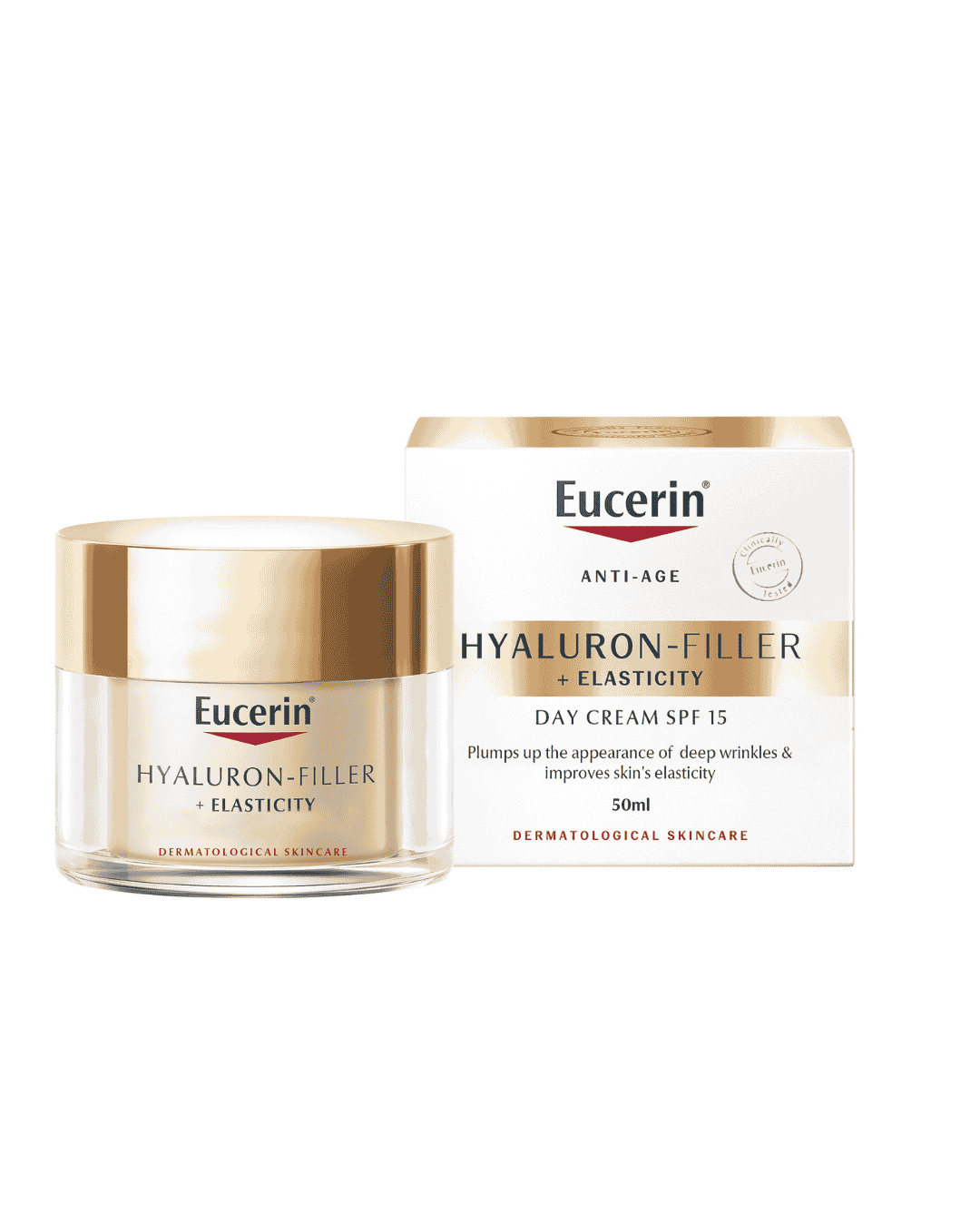 Eucerin Hyaluron Filler + Elasticity Anti-Aging Face Day Cream with Hyaluronic Acid & Collagen, UVA & UVB Sun Protection SPF 15, Plumps up Deep Wrinkles & Improves Elasticity, For All Skin Types, 50ml
