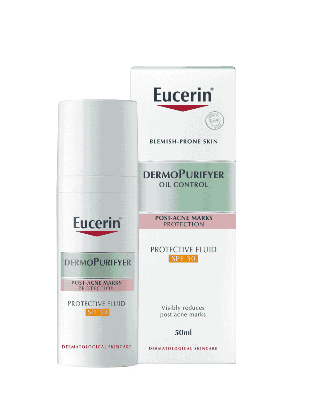 Eucerin DermoPurifyer Oil Control Protective Face Fluid for Post-Acne Marks Protection, UVA & UVB Protection, SPF 30, Daily Protection for Acne-Prone Skin, Anti-Shine, Long-Lasting Matte Finish, 50ml